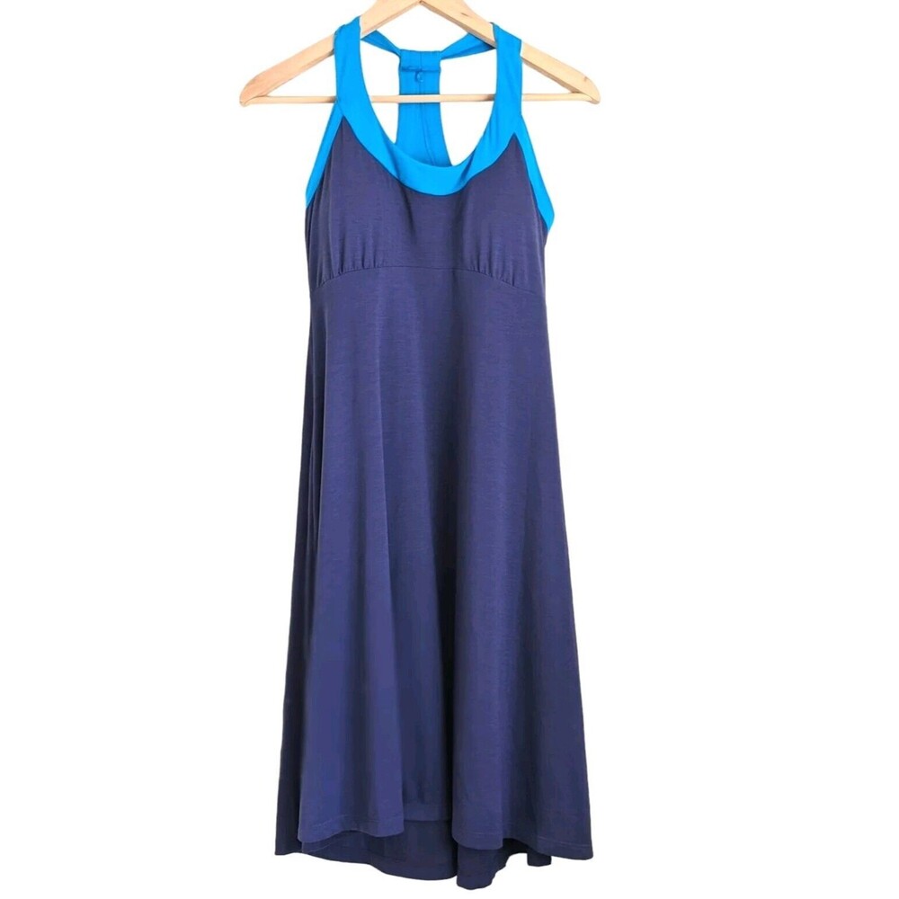 Prana Womens M Cali Dress Racerback Indigo Purple Blue w/ Bra Atheleisure Summer